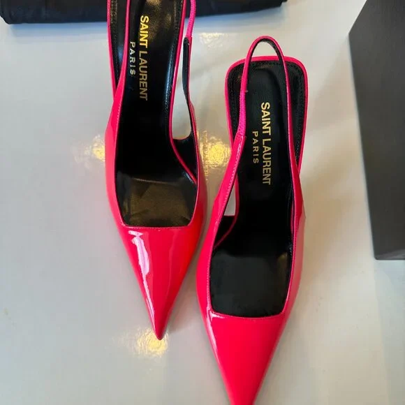 Saint Laurent Paloma 105 Patent Slingback Heels Pink Size 38 NIB $1150 - Picture 9 of 10